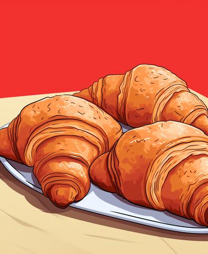 croissants, cartoon style, thick line, low detailm no shading --ar 9:11