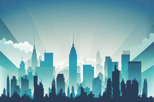 the New York skyline, vector silhouette illustration background, sky with a gradient, and clouds.Summer, blue flat sky, toon outline, 2d flat background with outlines, --ar 3:2 --q 2
