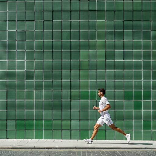 fat runner, in the style of minimalist grids, elegant, white and green