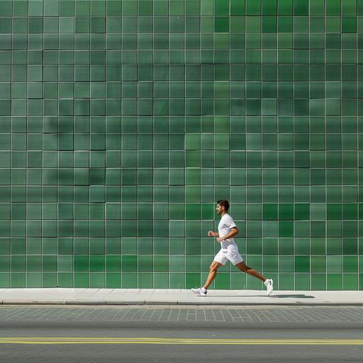 fat runner, in the style of minimalist grids, elegant, white and green