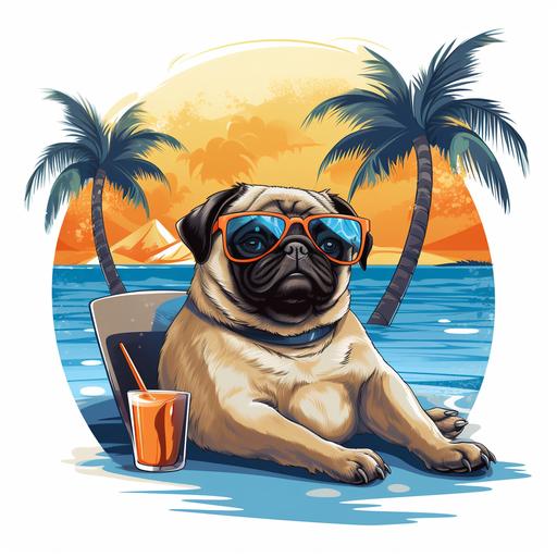 vector,white background, Pug Life's a Beach