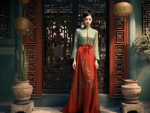 [7932833a0] Chinese woman whole body 70s classic hair style wear elegant cheongsam Embroidered shoes standing in front of ancient chinese palace door photography background backlight HD super detail realistic --v 5.2 --ar 4:3 --c 0