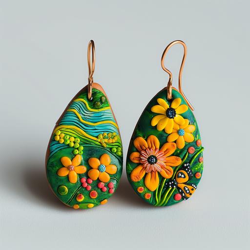 polymer clay earrings, regular shape, folk, spring --v 6.0