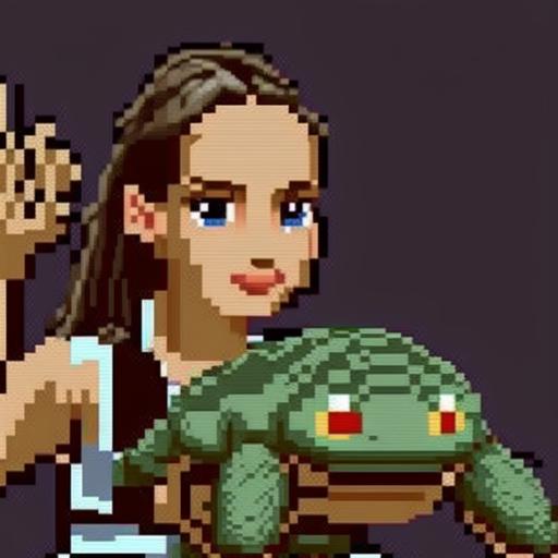 8-bit Natalie Portman punches a turtle, video game --v 4 --v 4