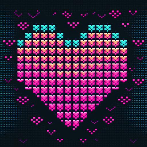 8 bit heart repeating pattern, texture done in japanese style and walrus style in neon light