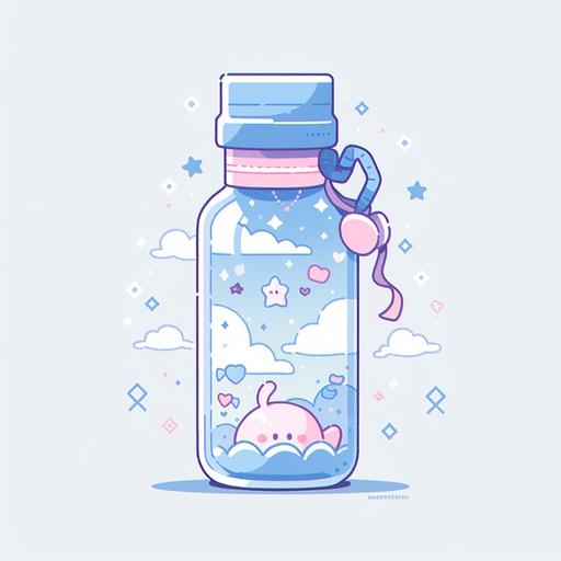 8-bit pixel art of a cute water bottle, kawaii stickers illustration inspired, retrowave inspired, --niji 5 --s 250