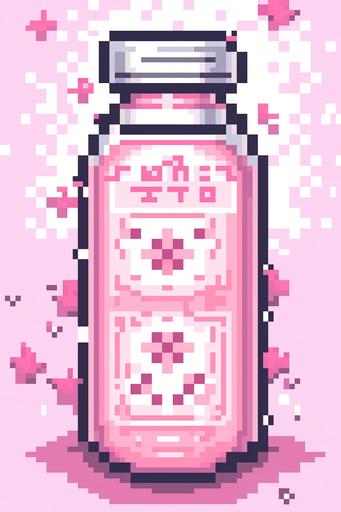 8-bit pixel art of a cute water bottle, kawaii stickers illustration inspired, retrowave inspired, --niji 5 --no animals --ar 2:3