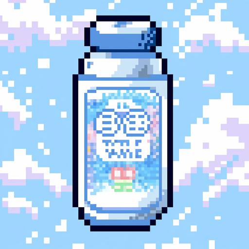 8-bit pixel art of a cute water bottle, kawaii stickers illustration inspired, retrowave inspired, --niji 5 --no animals