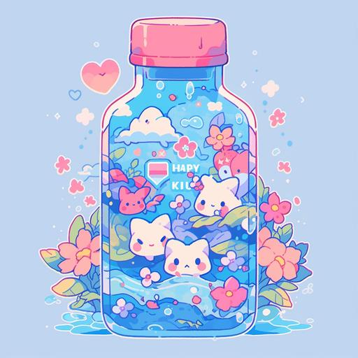 8-bit pixel art of a cute water bottle, kawaii stickers illustration inspired, retrowave inspired, --niji 5 --s 250