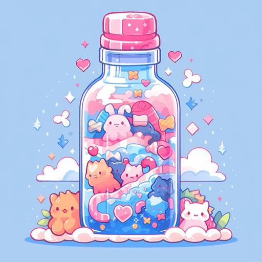 8-bit pixel art of a cute water bottle, kawaii stickers illustration inspired, retrowave inspired, --niji 5 --s 250