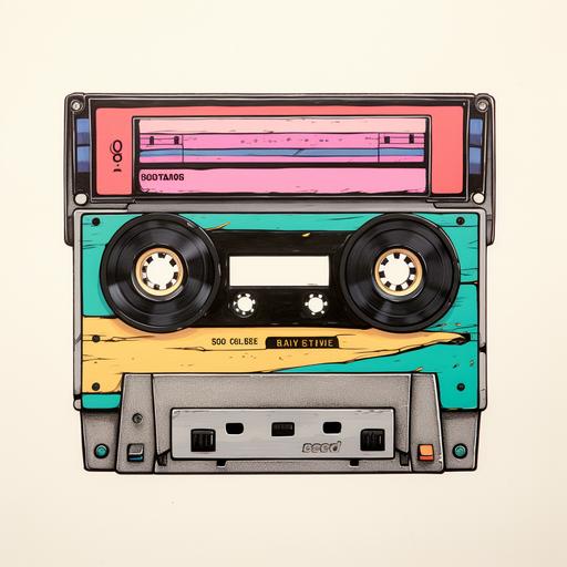 80s inspired cassette tape drawing