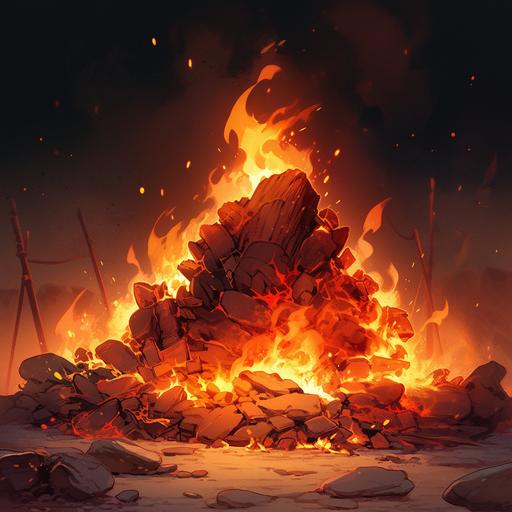 illustration of flames rising up from a pile of ashes --s 250 --niji 5