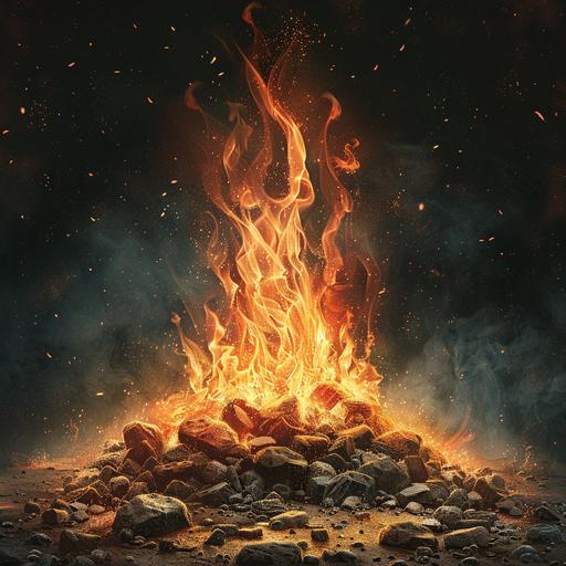 illustration of flames rising up from a pile of ashes --s 250