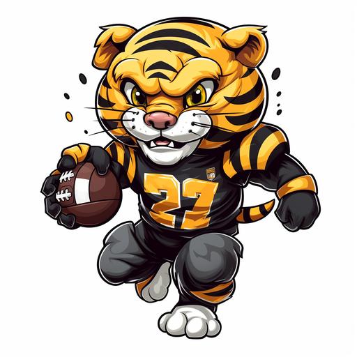 cartoon tiger football player in black and gold uniform