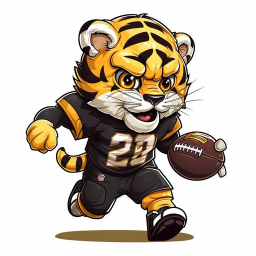cartoon tiger football player in black and gold uniform
