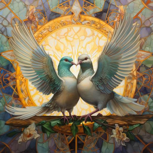 two turtle doves, art deco painting