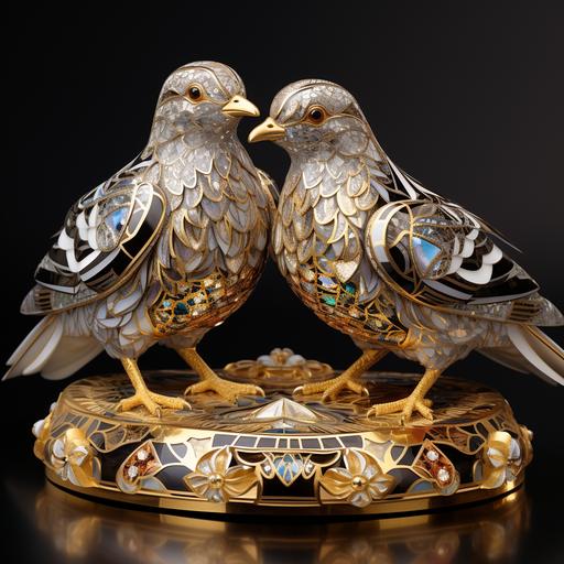 two turtle doves, art deco with gold inlay