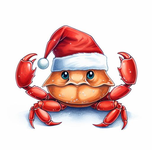 Crab with a Christmas hat cartoon