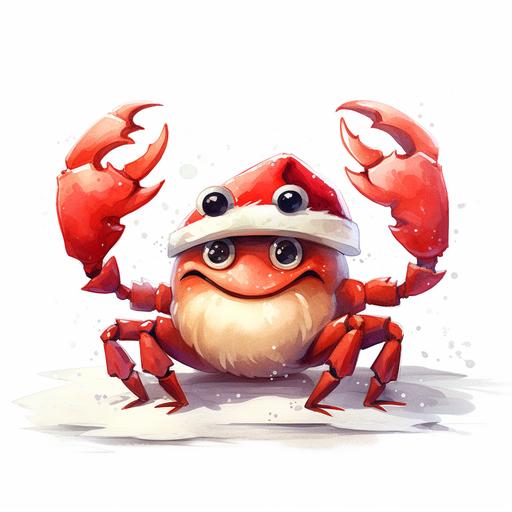 Crab with a Christmas hat cartoon