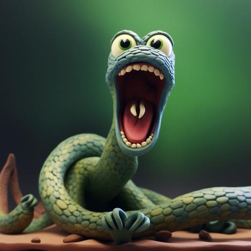 angry claymation snake white background