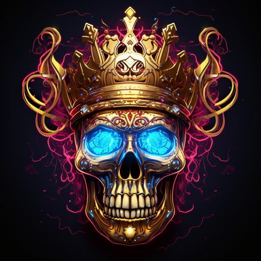 8494_Make a golden skull with a crown in 3in1 styleCyberpunk with neon and anime --ar 1:1