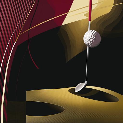 a modern golf invitation poster includes date and time and poster header, gold, burgundy and black accent, 32k, --v 6.0