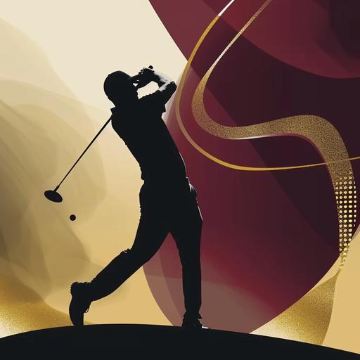 a modern golf invitation poster includes date and time and poster header, gold, burgundy and black accent, 32k, --v 6.0