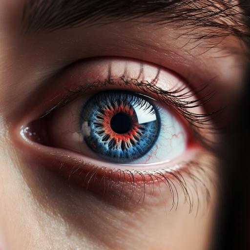 caucasian's blue eye with red veins, 32k, --v 5.2