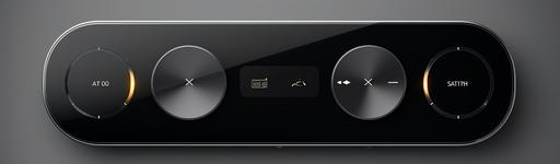 modern, glossy media player with touch buttons, pause, play, forward, rewind buttons, metallic black, view from top, 3d, top view, 8k --ar 2016:592