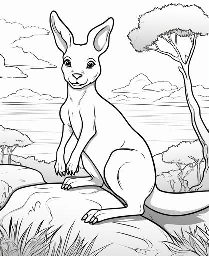 coloring page for kids, Kangaroo, cartoon style, thick line, low detail, no shading --ar 9:11