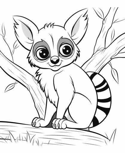 coloring page for kids, Lemur, cartoon style, thick line, low detail, no shading --ar 9:11