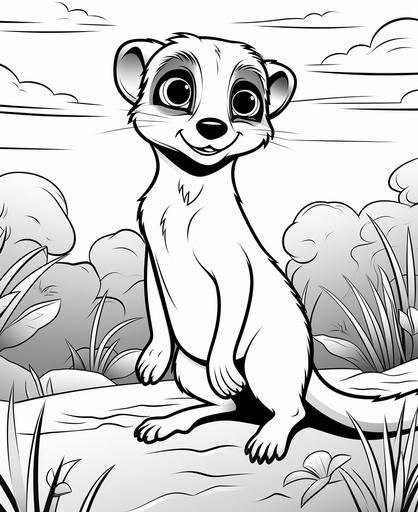 coloring page for kids, Meerkat, cartoon style, thick line, low detail, no shading --ar 9:11