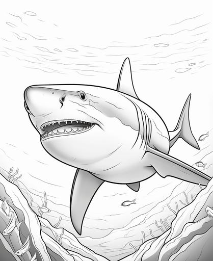 coloring page for kids, Shark, cartoon style, thick line, low detail, no shading --ar 9:11