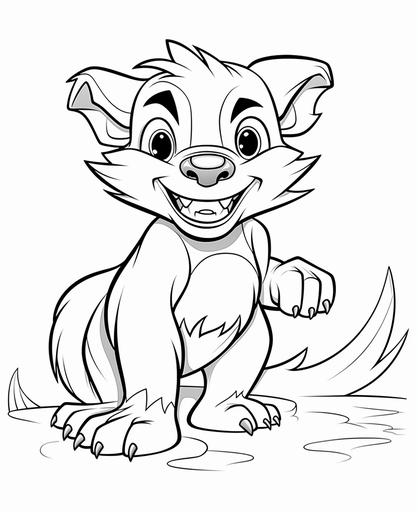 coloring page for kids, Tasmanian Devil, cartoon style, thick line, low detail, no shading --ar 9:11