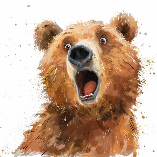 a water colour style with white background an animated cute bear with a surprise look on his face