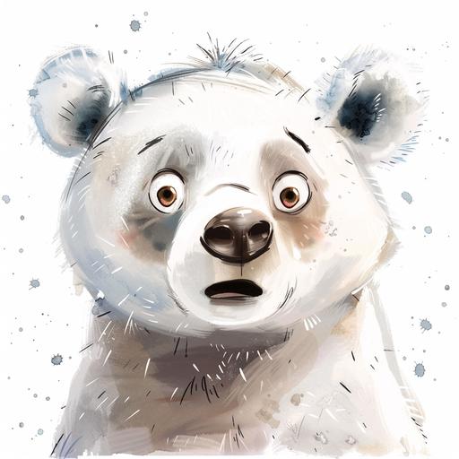 a water colour style with white background an animated cute bear with a surprise look on his face