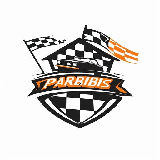 ultra HD for branding logo for garages in black and vibrant orange with checkered flag on a white background