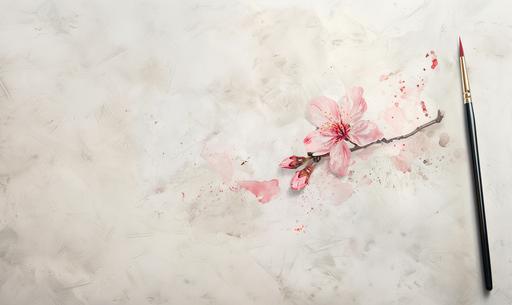 A watercolor painting on a white background with a handwritten trace of a single cherry blossom petal drawn on a notebook. texture. Copy space --ar 5:3