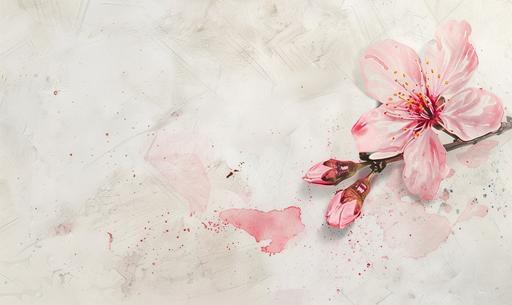 A watercolor painting on a white background with a handwritten trace of a single cherry blossom petal drawn on a notebook. texture. Copy space --ar 5:3