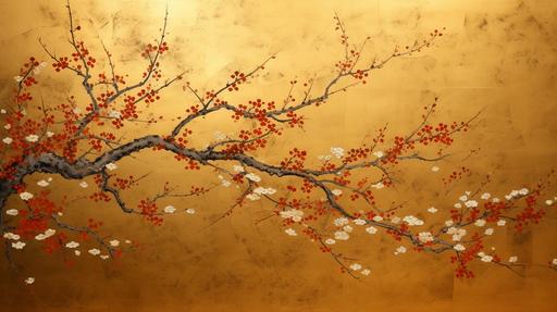 Gold leaf wallpaper Fusuma painting --ar 16:9
