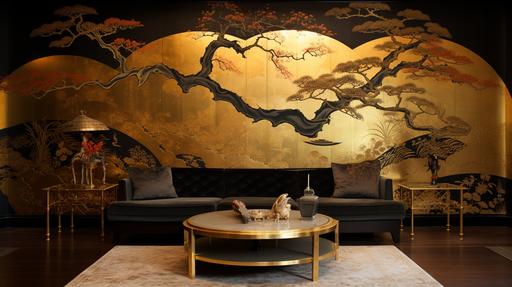 Gold leaf wallpaper Fusuma painting --ar 16:9