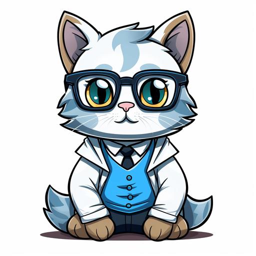 a cartoon network style illustration of a cat nerd, white background , cartoon, colored, outline