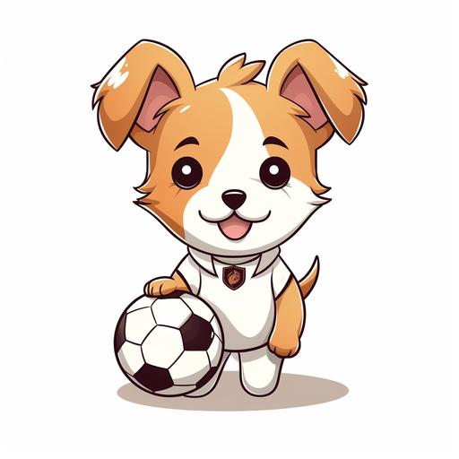 a kawaii style illustration of dog play soccer , white background , cartoon, outline