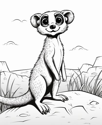 coloring page for kids, Meerkat, cartoon style, thick line, low detailm no shading --ar 9:11