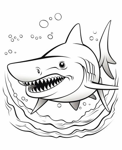 coloring page for kids, shark, cartoon style, thick line, low detailm no shading --ar 9:11