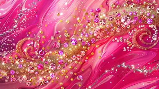 malibu barbie themed, various shades of vibrant hot pinks and glitter metallic gold, with rhinestones, diamonds, 8k digital illustration-- tile --ar 16:9
