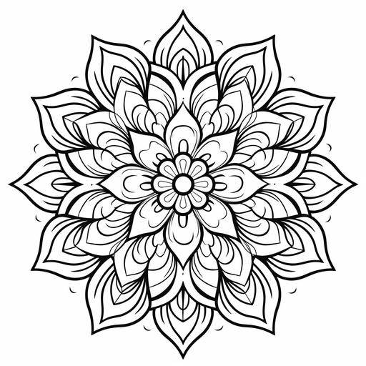 A beautiful pretty magnificent black and white cartoon style mandala coloring book page