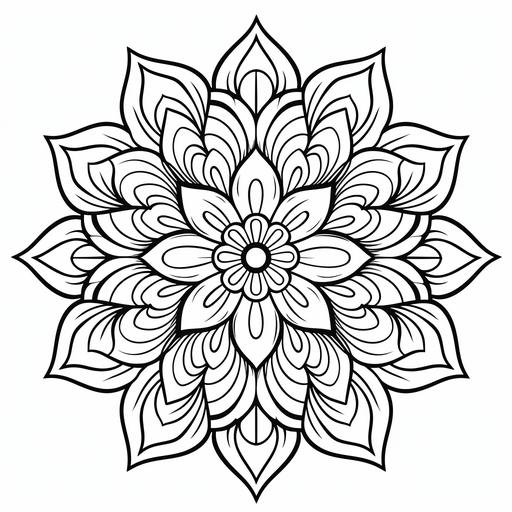 A beautiful pretty magnificent black and white cartoon style mandala coloring book page