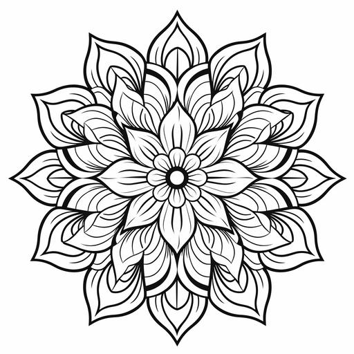 A beautiful pretty magnificent black and white cartoon style mandala coloring book page