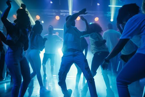 Group of people dancing in a nightclub, --ar 3:2 --style raw --stylize 50 --v 6.0